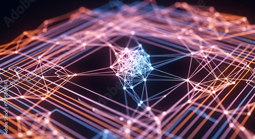 Glowing Geometric Network Abstract in Blue and Orange Lines