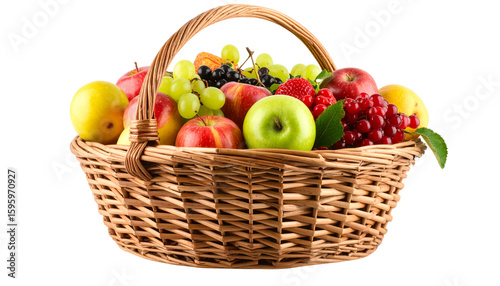 Fruit basket isolated on transparent background.