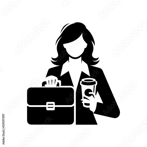 A woman holding a coffee cup and a briefcase