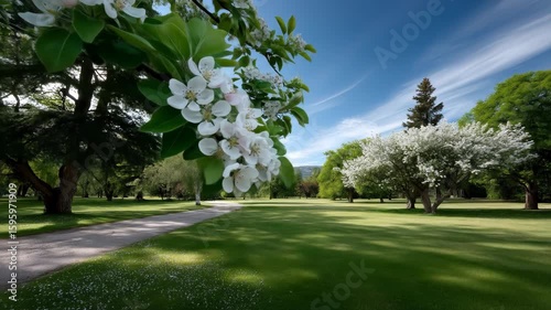 Spring blossoms in a parkland setting