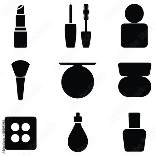 Makeup items icons lipstick mascara