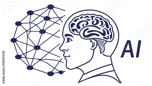 AI Concept Human Brain and Network Connection.