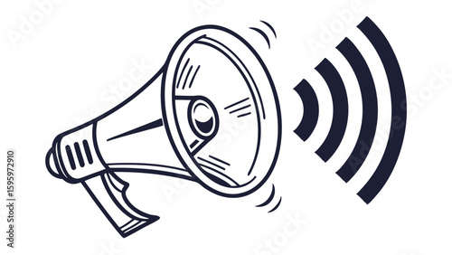 Black and White Illustration of a Megaphone Broadcasting Sound Waves.