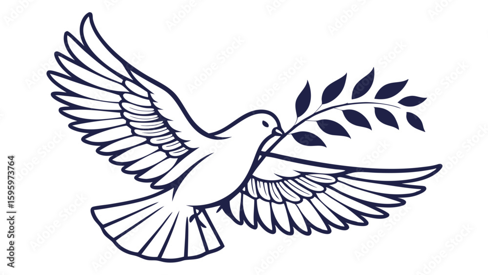 Obraz premium Flying Dove Carrying Olive Branch Symbolizing Peace and Hope.
