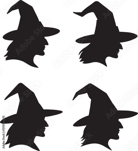 Four witch hat silhouettes facing different directions