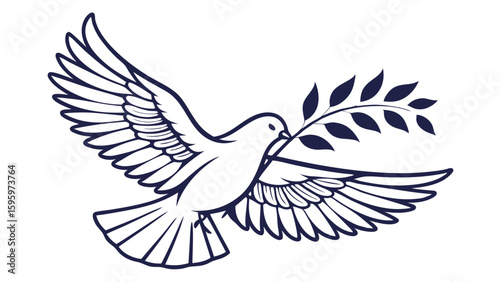 Flying Dove Carrying Olive Branch Symbolizing Peace and Hope.