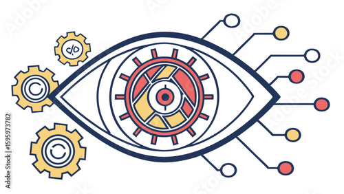 Futuristic Eye with Gears and Circuits.