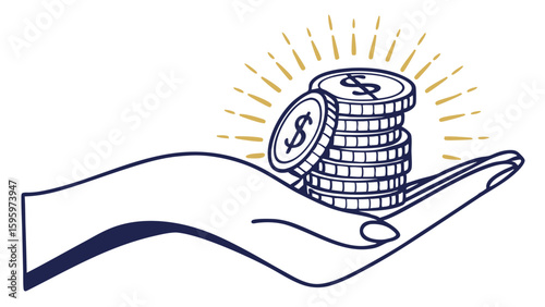 Hand Holding a Stack of Coins with Dollar Signs.