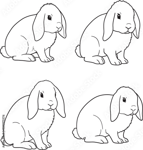 Four lop eared rabbits in outline silhouette