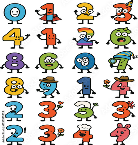 Funny cartoon characters and people set vector illustration icons