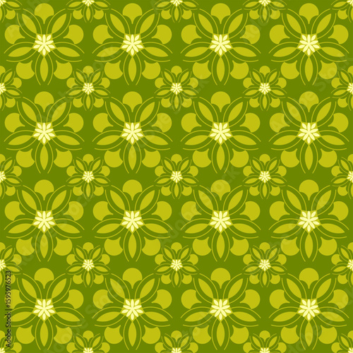 Wallpaper Mural Floral pattern with symmetrical designs in shades of green and yellow Torontodigital.ca