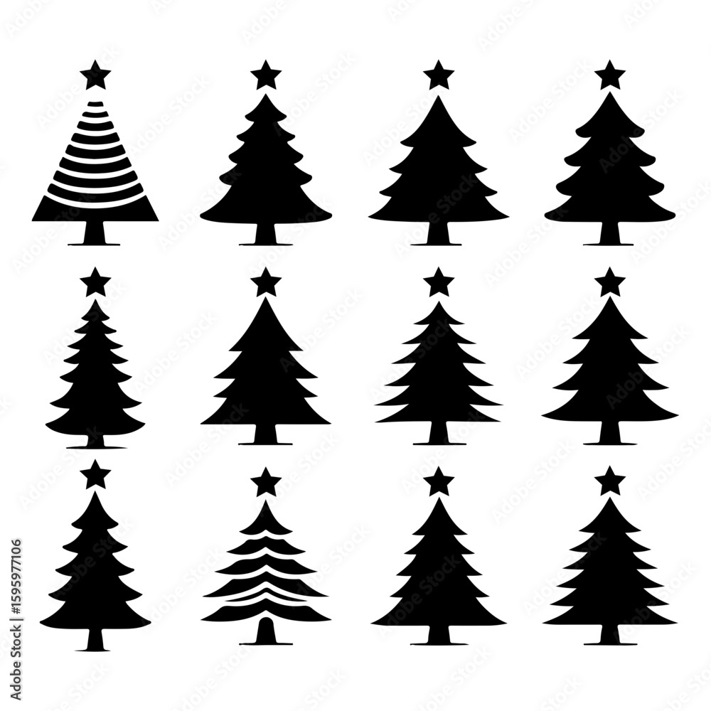 Obraz premium Set of Christmas tree silhouette vector.