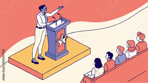 Speaker delivering presentation at podium to audience.