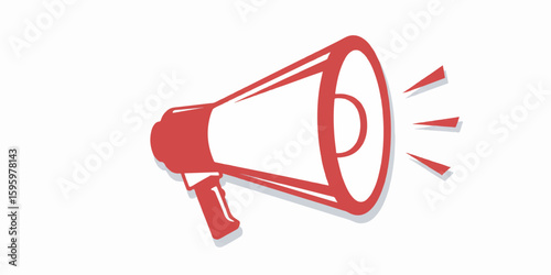 Energetic vector illustration of a cheerleading megaphone, featuring bold red and white colors, clean outlines, and a dynamic layout.