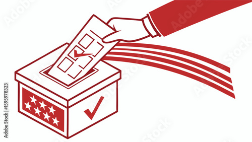 Stylized Voting Illustration Ballot Box Hand and Patriotic Stripes.
