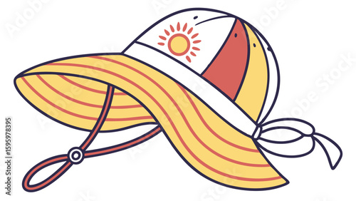 SunEmbroidered Yellow and Red Striped Sun Hat.