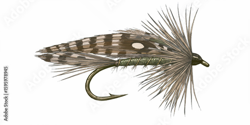 Fly Fishing Lure Vector with Feather Detail