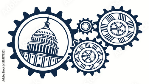 US Capitol Building within Interlocking Gears Mechanism.