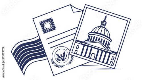 US Government Documents Letter Photo and Flag Design.
