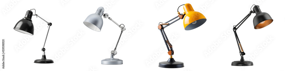 Collection of Adjustable Desk Lamps on White Background Collection of Adjustable Desk Lamps on White Background