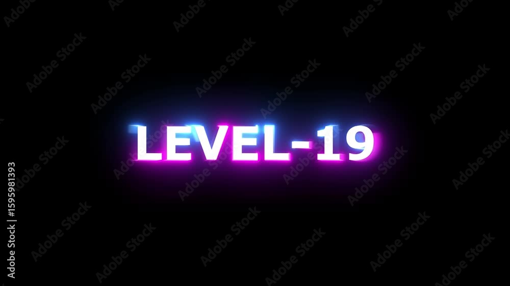 Level -19 Text Animation. Alpha matte with transparent background Neon sign displaying level animation on black background for video games level icon ,video technology video technology icon Level -19 Text Animation. Alpha matte with transparent background Neon sign displaying level animation on black background for video games level icon ,video technology video technology icon
