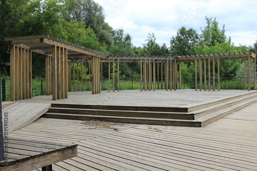 Wooden structure in a city park. Russia.