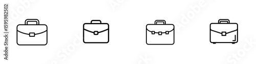 Set of 4 briefcase SVG icons, outline style, transparent background, cut-out