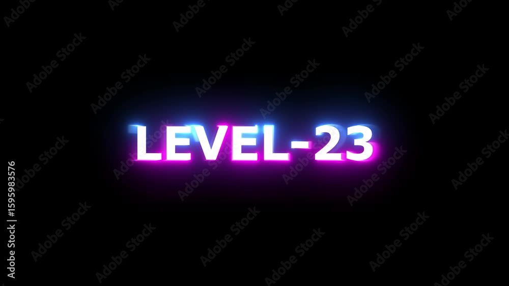 Level -23 Text Animation. Alpha matte with transparent background Neon sign displaying level animation on black background for video games level icon ,video technology video technology icon Level -23 Text Animation. Alpha matte with transparent background Neon sign displaying level animation on black background for video games level icon ,video technology video technology icon