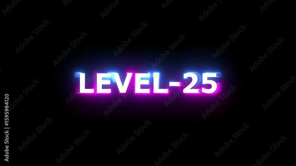 Level -25 Text Animation. Alpha matte with transparent background Neon sign displaying level animation on black background for video games level icon ,video technology video technology icon Level -25 Text Animation. Alpha matte with transparent background Neon sign displaying level animation on black background for video games level icon ,video technology video technology icon