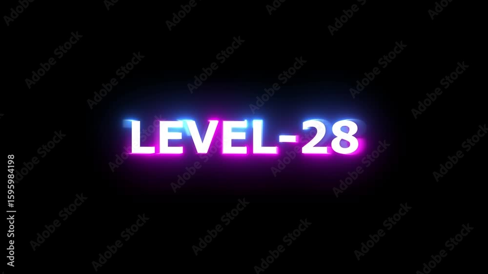 Level -28 Text Animation. Alpha matte with transparent background Neon sign displaying level animation on black background for video games level icon ,video technology video technology icon Level -28 Text Animation. Alpha matte with transparent background Neon sign displaying level animation on black background for video games level icon ,video technology video technology icon