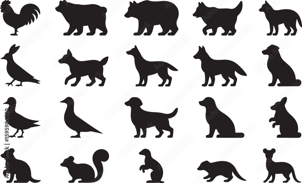 Obraz premium Collection of animal silhouettes rooster bear