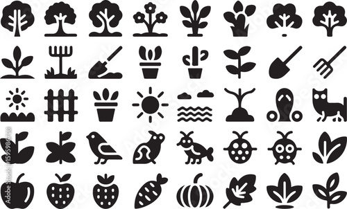 Collection of garden and nature icons tree plant