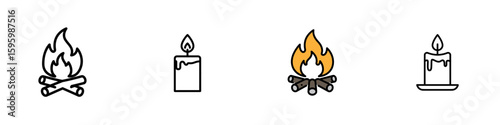 Campfire and candle SVG icon set, cut out on transparent background
