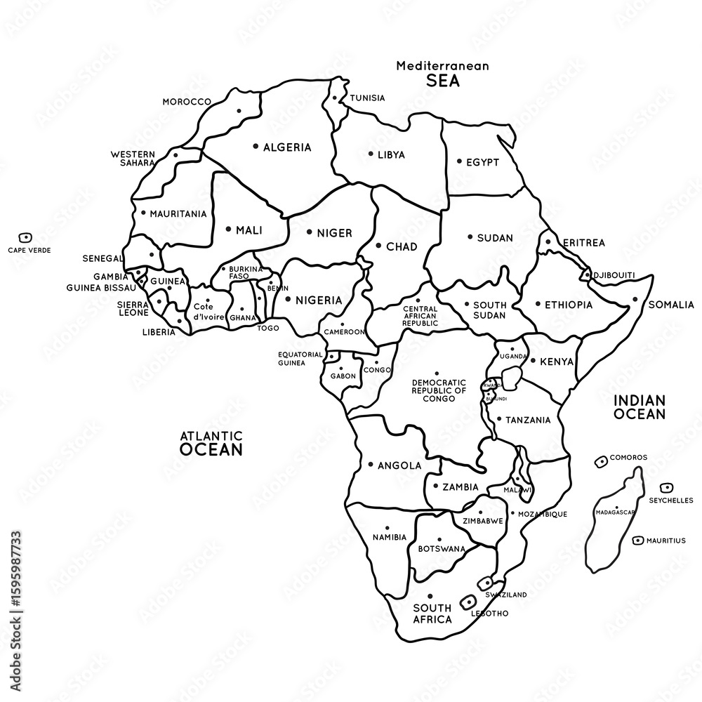 Obraz premium African Continent Black and White Illustration
