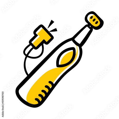 Cartoon illustration of an electric toothbrush with foam spray  