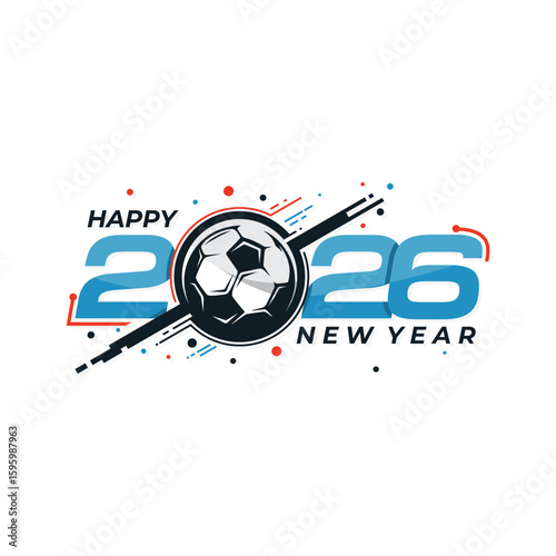 Soccer template Happy New Year 2026 with unique logo ball combination