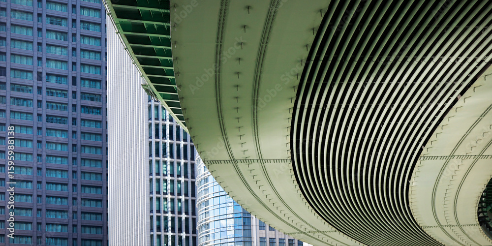 Fototapeta premium view of detail of green steel bridge in osaka -Japan-