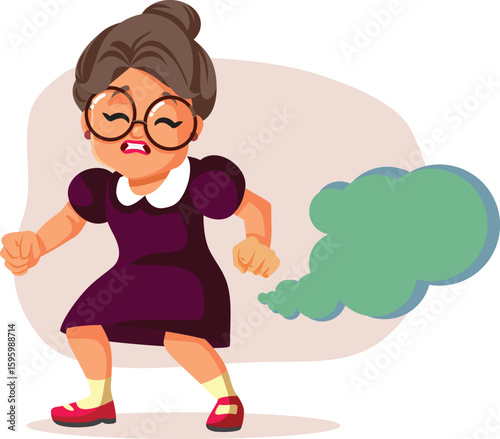 Funny Grandma Passing Wind as a Prank Vector Cartoon. Elderly lady feeling bloated and having a lot of gass
