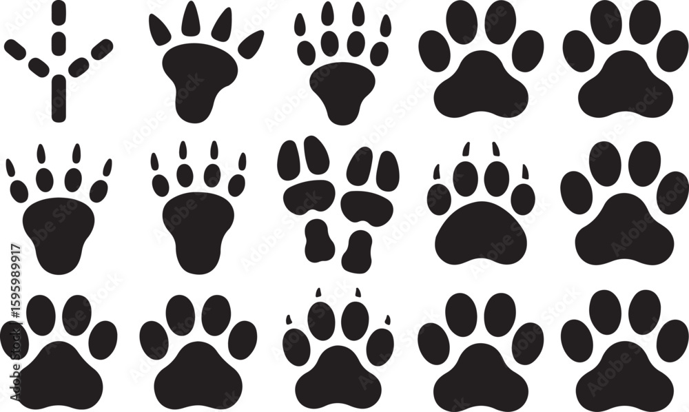 Fototapeta premium Animal Paw Prints Collection track footprint