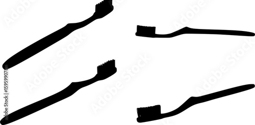 set of VA black and white silhouette of a toothbrush
on white background