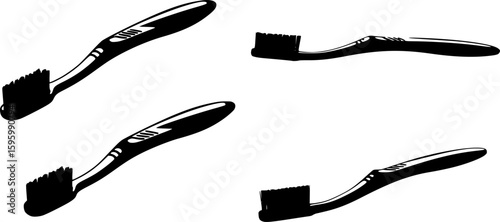 set of VA black and white silhouette of a toothbrush
on white background