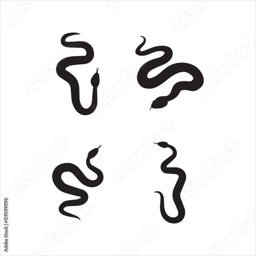 Four silhouettes of winding snakes in black on a white background