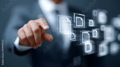Businessperson using virtual document organizer close-up