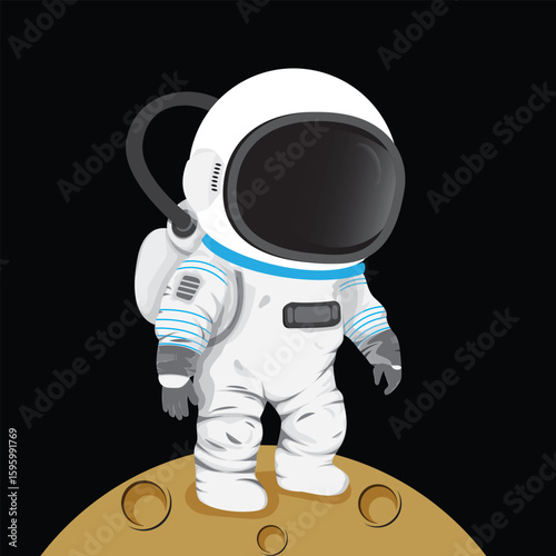 A Cute Cartoon Astronaut Standing on the Moon