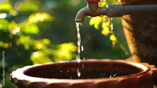 Tranquil Water Flow A Refreshing Cascade from Tap to Basin, Echoing Serenity and Natural Harmony