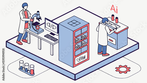 “Scientists Working in Laboratory with Microscope and Computer – Vector Illustration”

