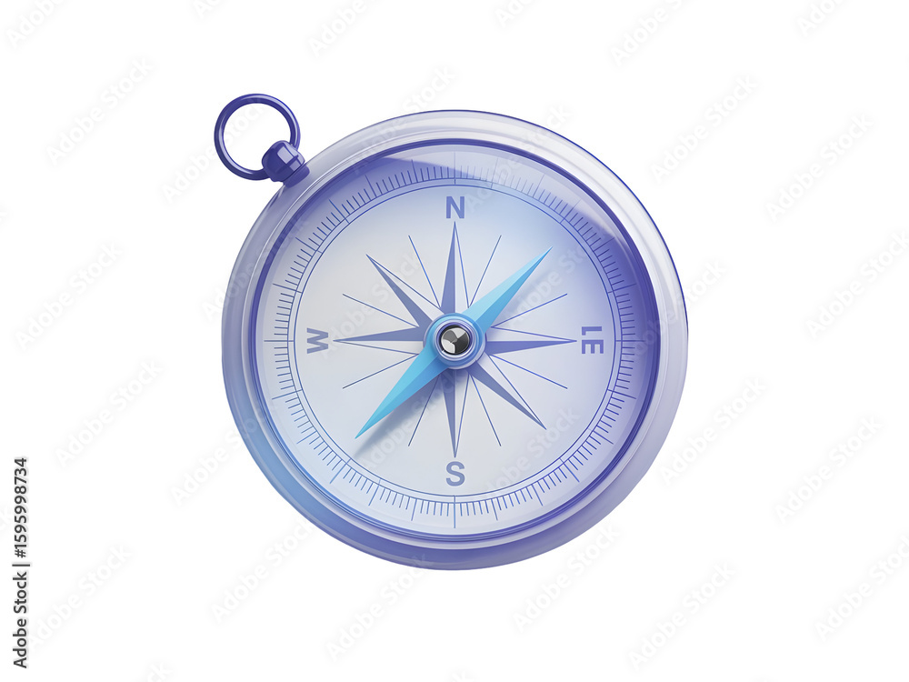 Glossy Blue and White Compass 3 D Render with Needle Pointing North Isolated on a Transparent Background Glossy Blue and White Compass 3 D Render with Needle Pointing North Isolated on a Transparent Background