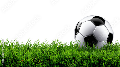 Soccer Ball on Green Grass, Isolated on Transparent Background.