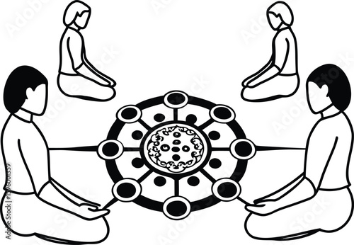This illustration depicts a set of business people silhouettes, including a man and a woman, as vector icons