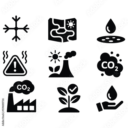 Climate change and environmental icons pollution carbon dioxide